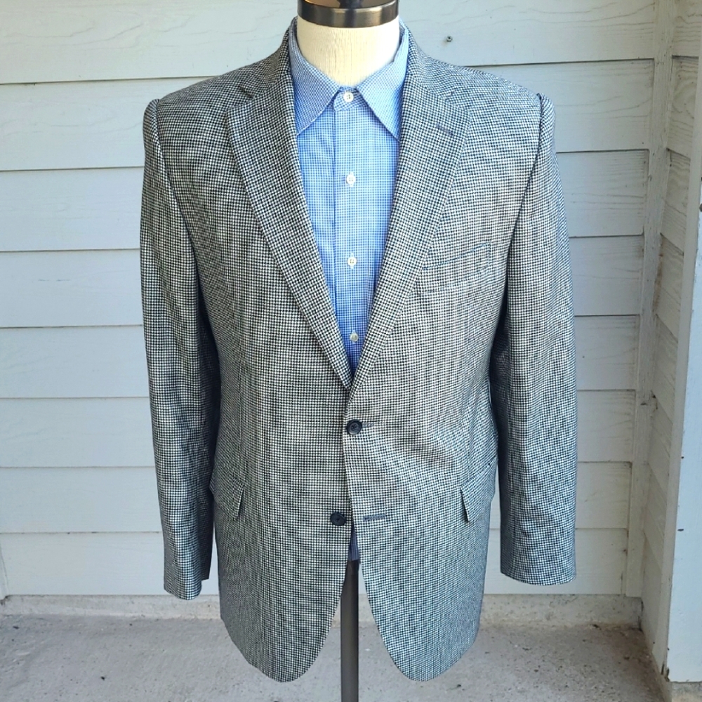 JACK VICTOR Beige Cream Black Houndstooth PURE CASHMERE Sz 40‎ R Mens Sport Coat